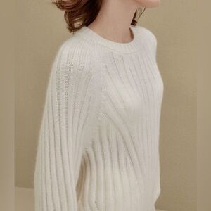 Neiwai White Ivory Mohair Blend Ribbed Crewneck Sweater Size Small $315